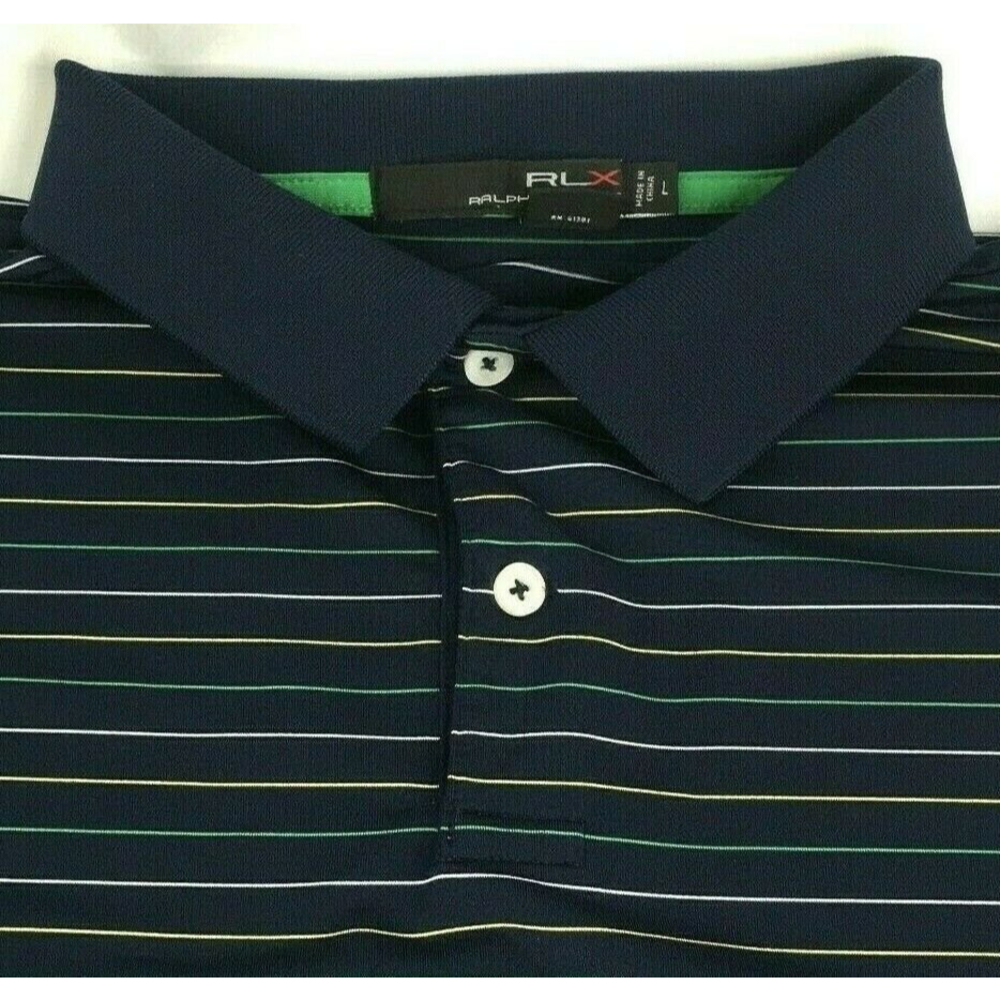 RLX Ralph Lauren Men’s Moisture Wicking Blue Green Striped Golf Polo Shirt Sz L